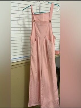 Halara Small Women's Light Pink Wide-Leg Overall Jumpsuit Onesie Outfit 2 / 4